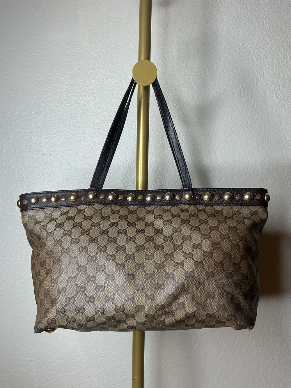 Gucci Brown Monogram Tote Bag with Stud Trim - Picture 2 of 16